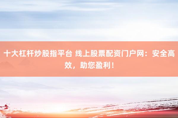 十大杠杆炒股指平台 线上股票配资门户网：安全高效，助您盈利！
