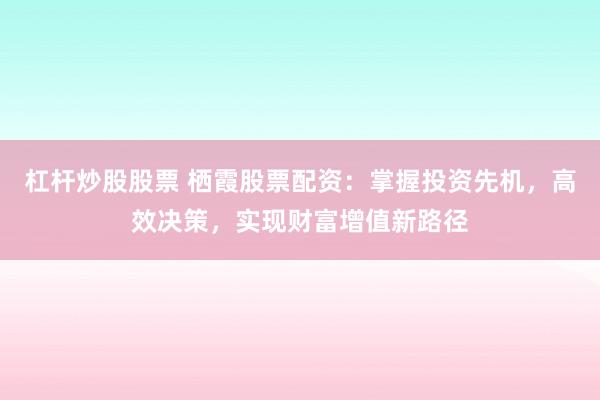 杠杆炒股股票 栖霞股票配资：掌握投资先机，高效决策，实现财富增值新路径