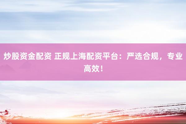 炒股资金配资 正规上海配资平台：严选合规，专业高效！