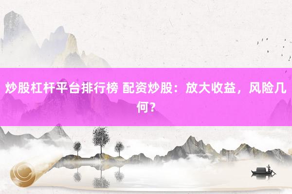 炒股杠杆平台排行榜 配资炒股：放大收益，风险几何？