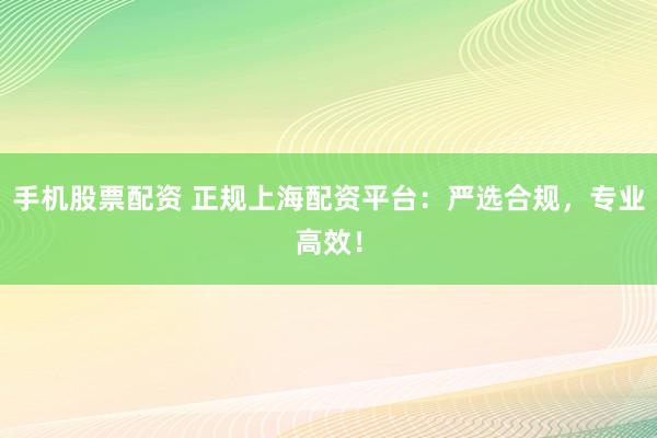 手机股票配资 正规上海配资平台：严选合规，专业高效！