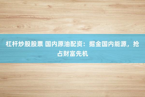 杠杆炒股股票 国内原油配资：掘金国内能源，抢占财富先机