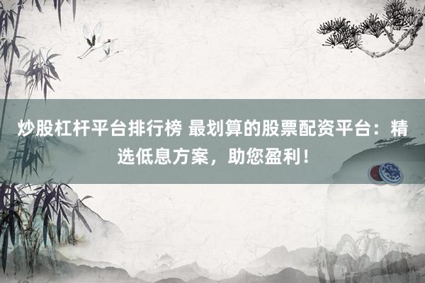 炒股杠杆平台排行榜 最划算的股票配资平台:精选低息方案,助您盈利!